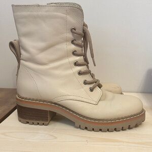 Stylish Cream Lace-Up Boots for Women